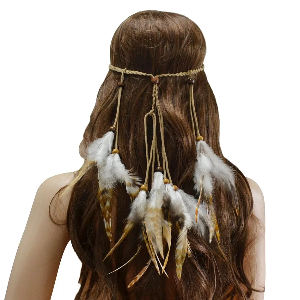 Indian Tribal Feather Hair Band Bohemian Headpiece Jewelry
