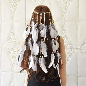 Indian Long Tassel Feather Headbands for Women Boho Hippie Headpiece