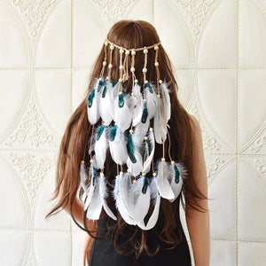 Indian Long Tassel Feather Headbands for Women Boho Hippie Headpiece