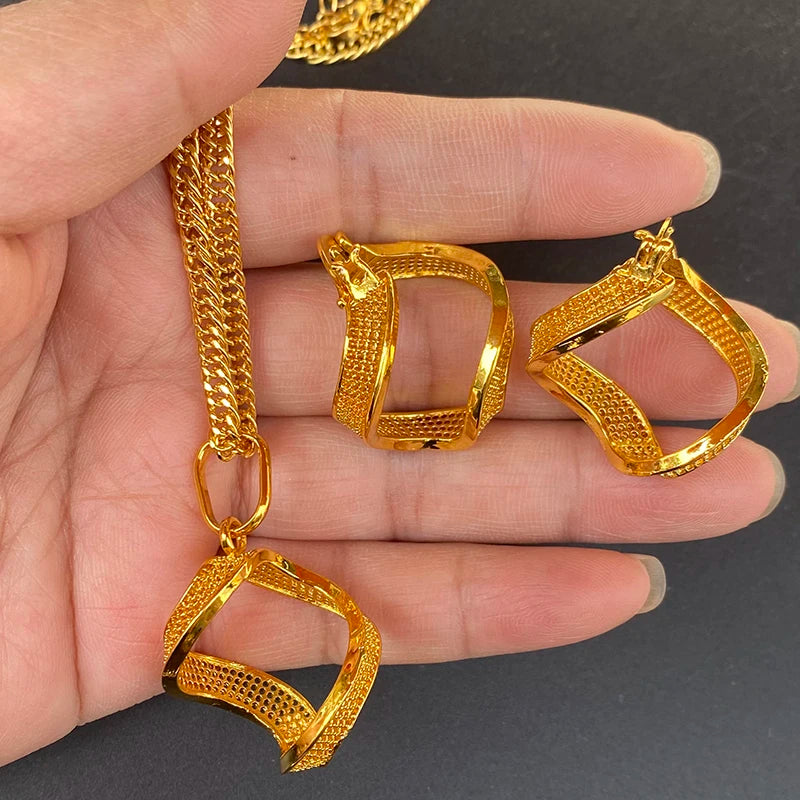 Indian Plated Jewellery Ethiopian Geometric Earring Dubai Vintage Necklace Earri