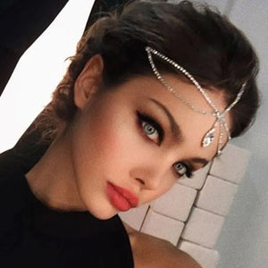 Indian Rhinestone Water Drop Pendant Head Chain Hair Jewelry for Women