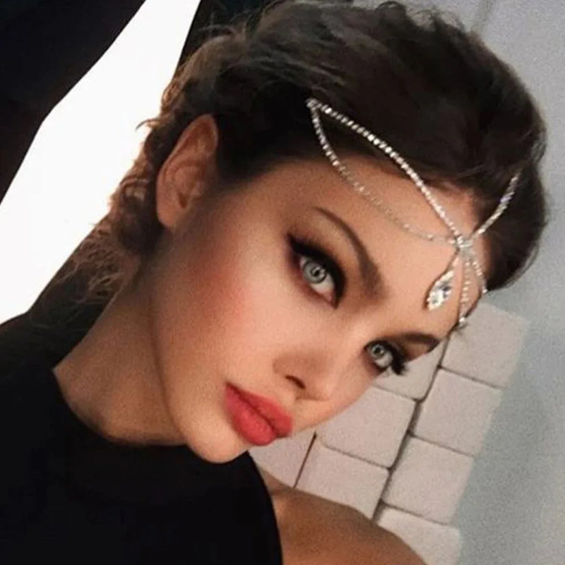 Indian Rhinestone Water Drop Pendant Head Chain Hair Jewelry for Women