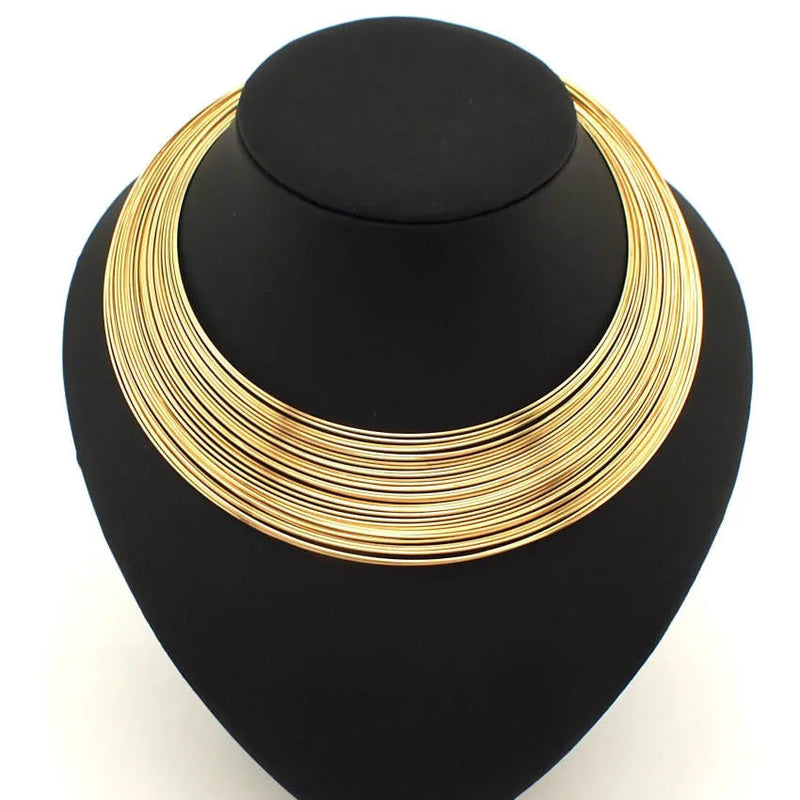 Indian Multilayer Metal Wire Torques Necklace For Women