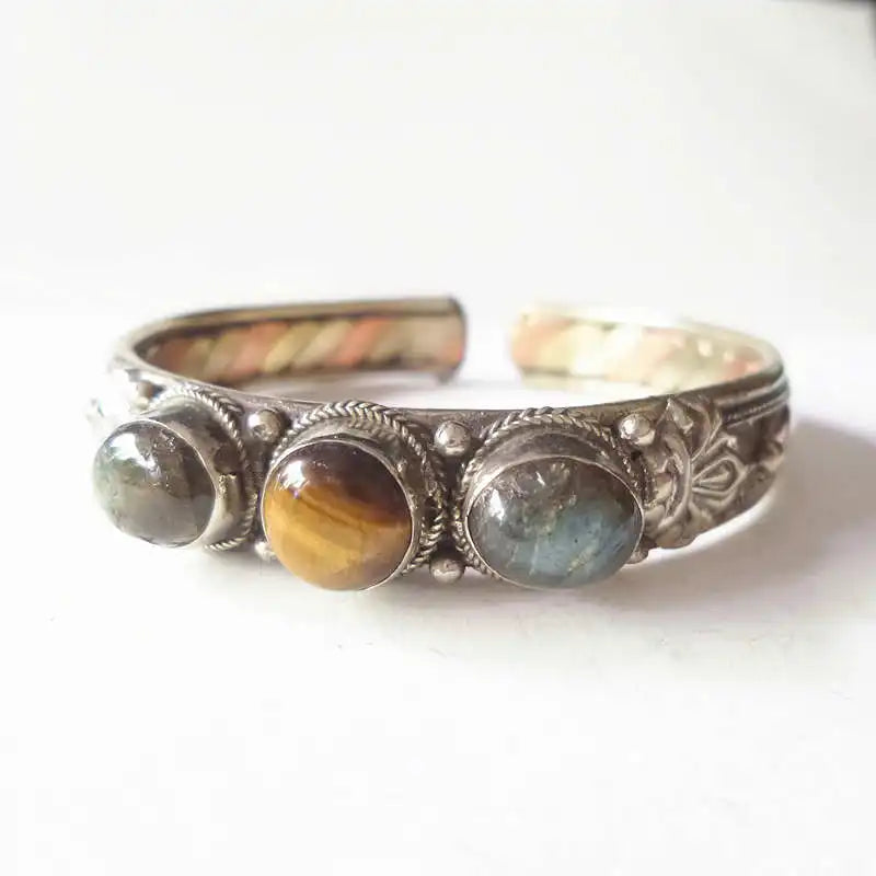 Labradorite Copper Inlay Cuff Bangle for Girls