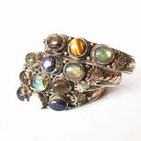 Indian Rose Copper Inlay Labradorite Beads Open Cuff Bangles