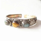 Indian Rose Copper Inlay Labradorite Beads Open Cuff Bangles