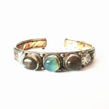 Indian Rose Copper Inlay Labradorite Beads Open Cuff Bangles