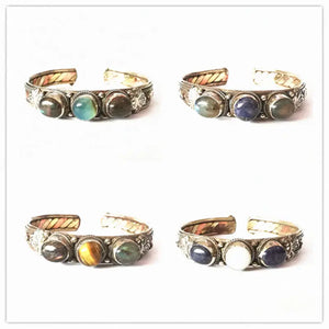 Indian Rose Copper Inlay Labradorite Beads Open Cuff Bangles