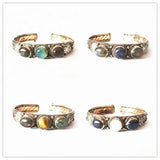 Indian Rose Copper Inlay Labradorite Beads Open Cuff Bangles