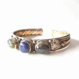 Indian Rose Copper Inlay Labradorite Beads Open Cuff Bangles