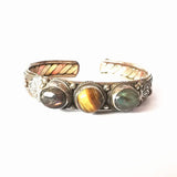 Indian Rose Copper Inlay Labradorite Beads Open Cuff Bangles