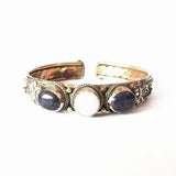 Indian Rose Copper Inlay Labradorite Beads Open Cuff Bangles