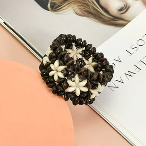 Indian Wood Elastic String Bracelets For Women Statement Flower Wooden Beads Bra