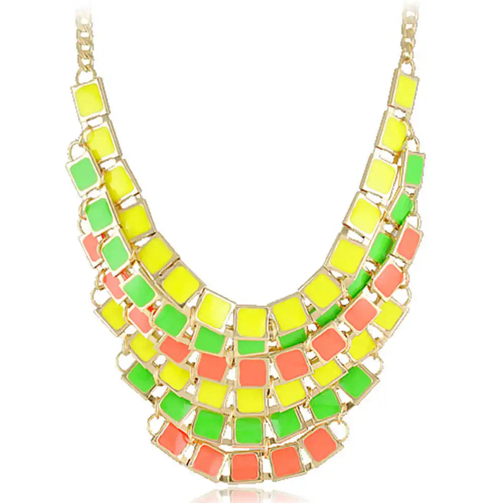 Indian Ornaments Colorful Multi-Layer Necklace Drip Oil Short Necklace