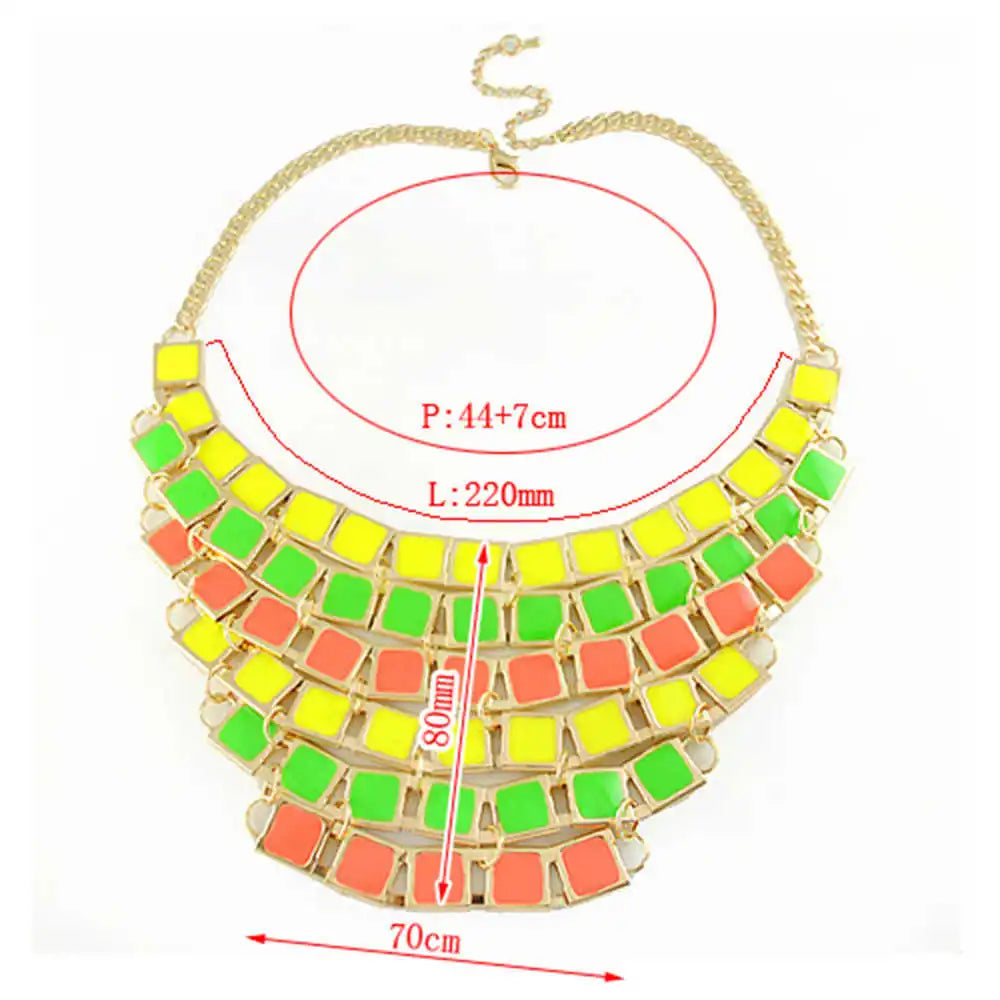 Indian Ornaments Colorful Multi-Layer Necklace Drip Oil Short Necklace