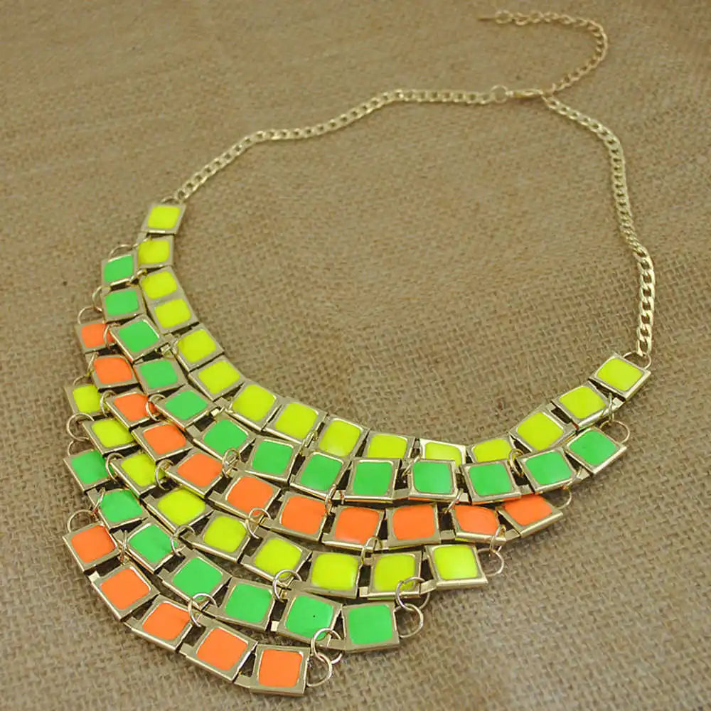 Indian Ornaments Colorful Multi-Layer Necklace Drip Oil Short Necklace