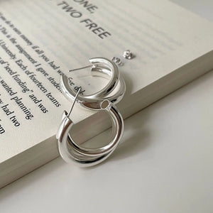 925 Silver Double Layer Stud Earrings for Women