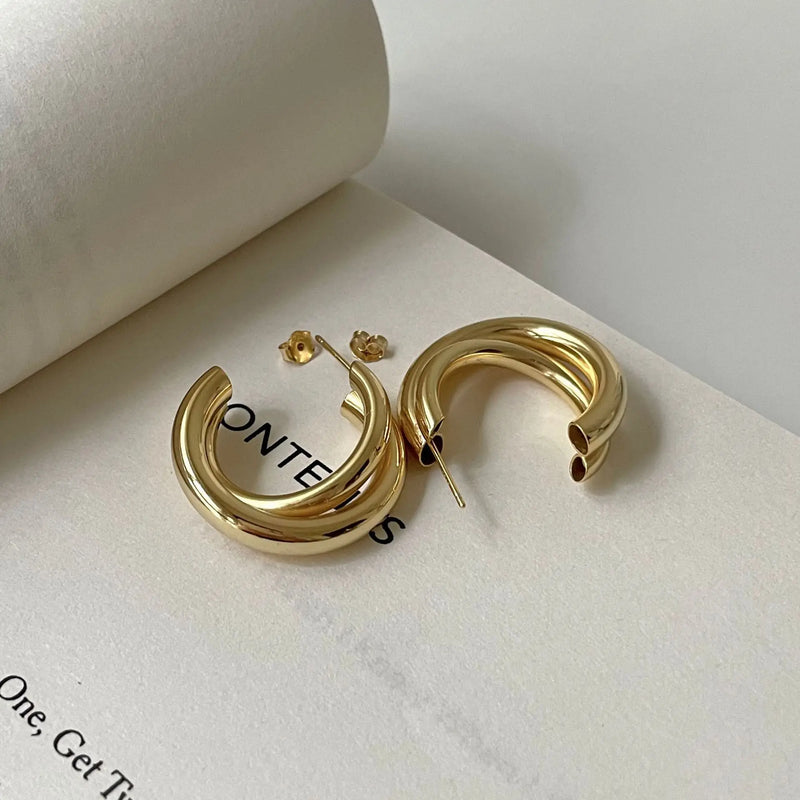 925 Silver Double Layer Stud Earrings for Women
