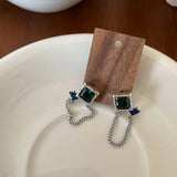925 Silver Square Green Zircon Earrings For Women