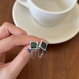 925 Silver Square Green Zircon Earrings For Women