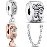 Linked Hearts Safety Chain Charm 925 Sterling Silver
