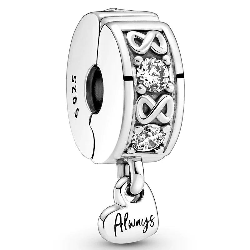 Linked Hearts Safety Chain Charm 925 Sterling Silver