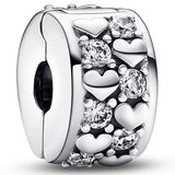 Linked Hearts Safety Chain Charm 925 Sterling Silver