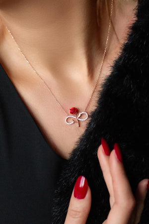 Infinity Charm Romantic Red Rose Necklace, Eternity Love Forever