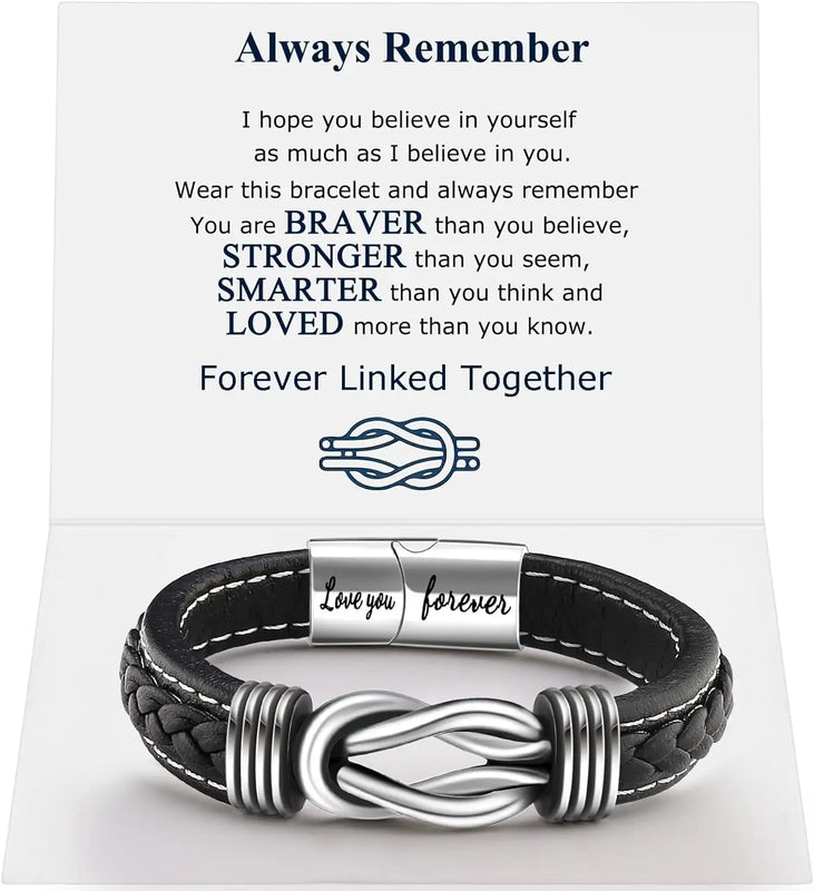 Infinity Knot Leather Bracelet for Men Linked Together Cuff Bracelet