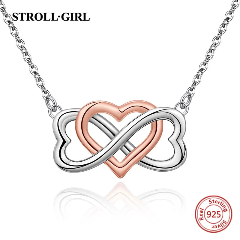 Infinity Heart Love Necklace 925 Sterling Silver Pendant Chain for Women