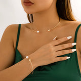 2PCS/Set Simulated Pearl Chokers Necklace Bracelet Punk Wedding Jewelry
