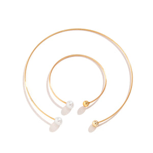 2PCS/Set Simulated Pearl Chokers Necklace Bracelet Punk Wedding Jewelry