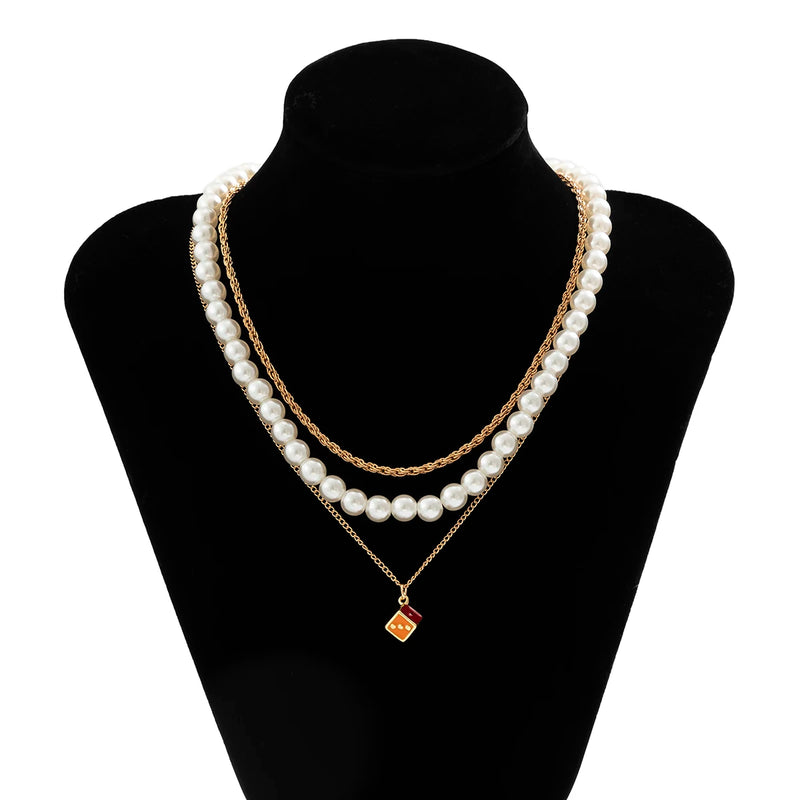 3PCS/set Pearls Colorful Dice Pendant Necklaces Punk Streetwear Jewelry