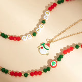 Enamel Santa Claus Pendant Necklace Set Crystal Beaded Choker Christmas