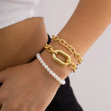 Punk Pearl Beaded Chain Bracelets Women Cuban Bangle