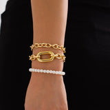 Punk Pearl Beaded Chain Bracelets Women Cuban Bangle