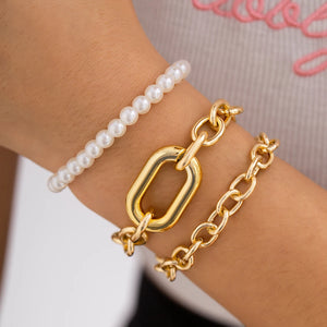 Punk Pearl Beaded Chain Bracelets Women Cuban Bangle
