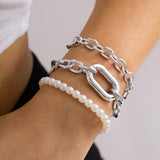 Punk Pearl Beaded Chain Bracelets Women Cuban Bangle