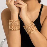 Exaggerated Wide Cuff Open Bangle Punk Flower Leaves Bracelet