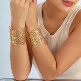 Exaggerated Wide Cuff Open Bangle Punk Flower Leaves Bracelet