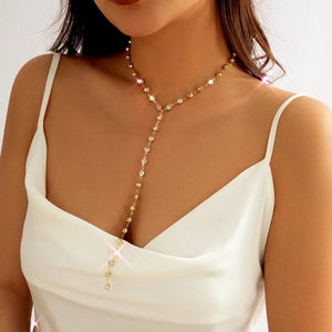 Rhinestone Tassel Choker Necklace Cross Chest Chain
