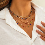 Boho Rainbow Crystal Tassel Pendant Choker Necklace