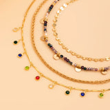Boho Rainbow Crystal Tassel Pendant Choker Necklace