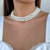 Boho Layered Pearl Choker Necklace for Women