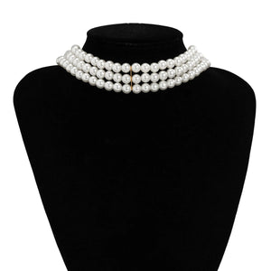 Boho Layered Pearl Choker Necklace for Women