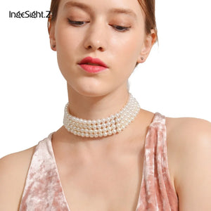 Boho Layered Pearl Choker Necklace for Women