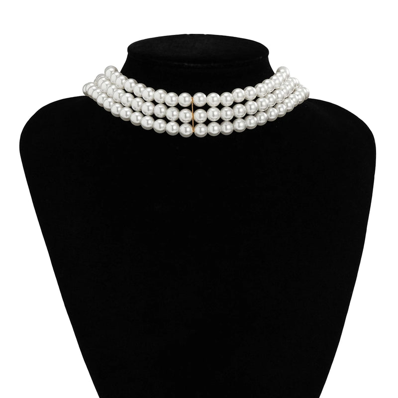 Boho Layered Pearl Choker Necklace for Women