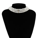 Boho Layered Pearl Choker Necklace for Women