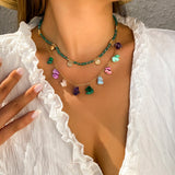 Bohemian Stone Pendant Necklace Colorful Crystal Choker
