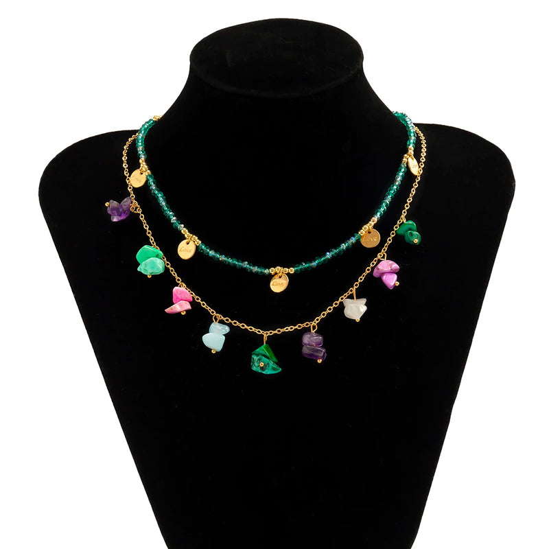 Bohemian Stone Pendant Necklace Colorful Crystal Choker
